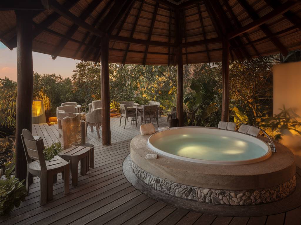 Créer une ambiance unique avec une lumière terrasse spa autour de votre bain relaxant